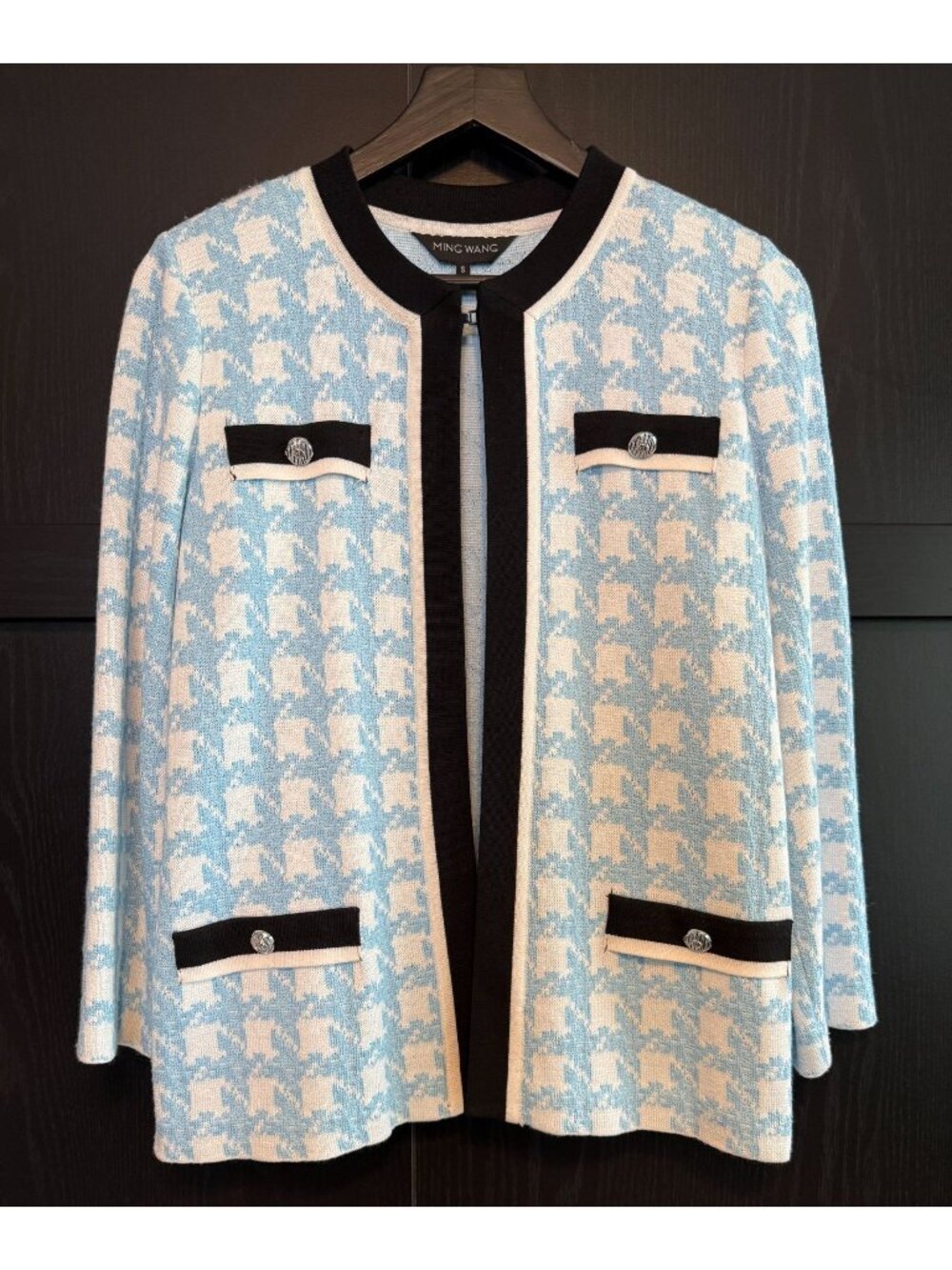 Ming Wang Knitted Houndstooth Jacket Small Long Sleeve Office Career Preppy